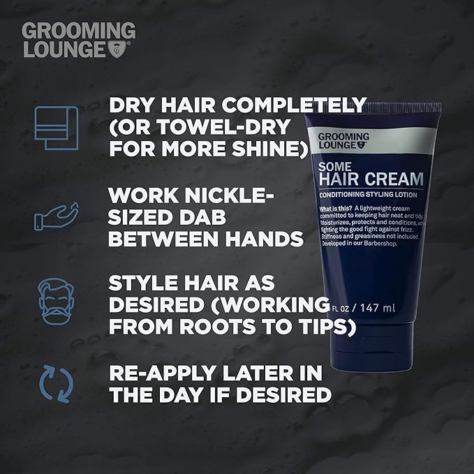 Grooming Lounge Some Hair Cream - Sculpting, Low Shine, Flexible Styling Cream for Men - Moisturizing, Conditioning, and Texturizing with Firm, Strong Hold - Paraben and Sulfate Free Formula - 5 oz