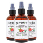 PURA D'OR ORGANIC Rosehip Seed Oil Hair Relaxer (4 Oz x3 = 12 Oz) 100% Pure Cold Pressed USDA Certified All Natural Anti-Aging, Scar Treatment, Gua Sha Massage, Face, Hair & Skin - Women & Men