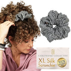 Curlfriend Collective Houndstooth XL Silk Scrunchie – 100% 22 Momme Mulberry Silk Hair Tie for Curly, Coily & Thick Hair – Gentle Hold, Extra Stretch, Stylish & Snag-Free