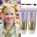 Body Glitter Face Glitter Gel: Singer Concerts Disco Festival Rave Accessories Face Glitter Makeup 150ml Chunky Sequins Mermaid Face Body Hair Glitter Gel (2pc Mardi gras)