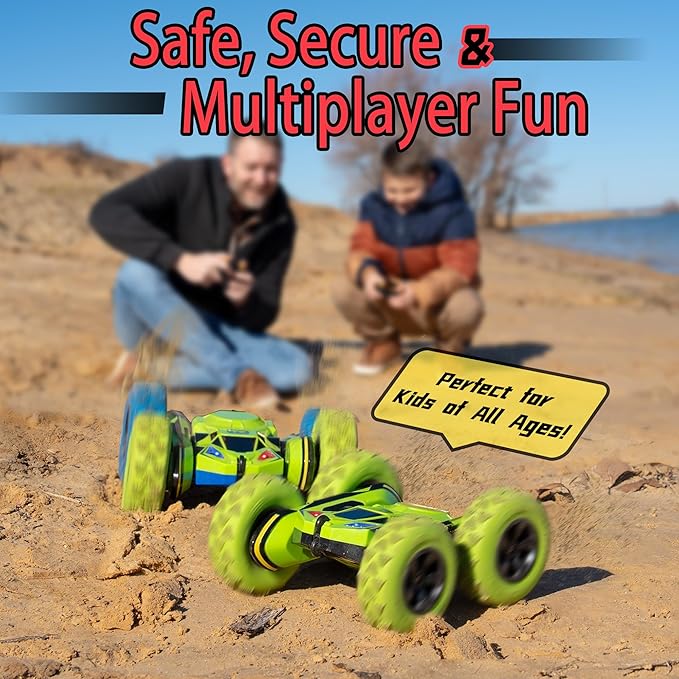 Threeking RC Stunt Car Remote Control Cars with Lights Double-Sided Driving Indoor Outdoor Toys Gifts Presents for 6 7 8 9 10 11 12 Year Old Kids Boys Girls