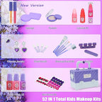 Kids Makeup Sets for Girls - 52 PCS Safe and Washable Makeup for Kids, Real Toddler Makeup Kit with Cosmetic Case, Girls Toys Age 4-12, Princess Toys Birthday Gifts(Dark Purple)