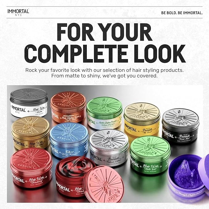 Immortal NYC Hair Waxes for Men - Aventus Extra Strong Hold, Low Shine Hair Wax - Mens Water Based, No Residue Non-Greasy Hair Paste -Pomade- All Natural Styling Wax for All Hair Types
