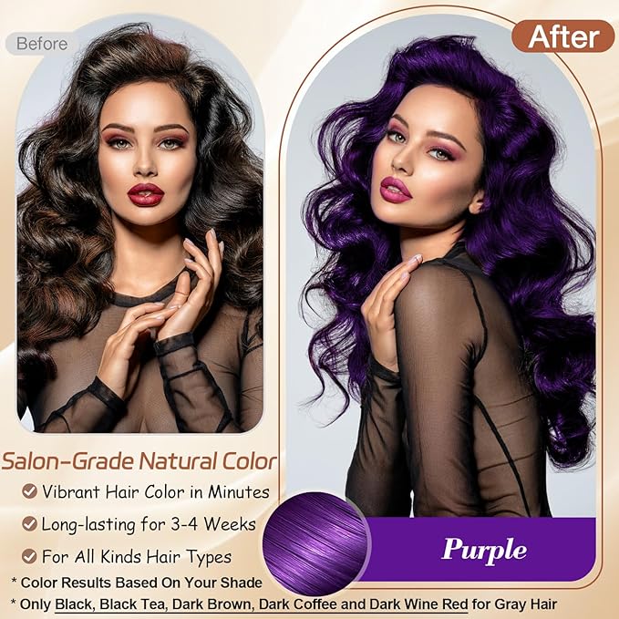 Instant Purple Hair Dye Shampoo for Vibrant Hair Color, Natural Herbal Hair Color Shampoo Hair Dye, 3 in 1 Coloring & Care Formula Lasts 3-4 Weeks, Easy & Quick to Use for Women Men, 500ML
