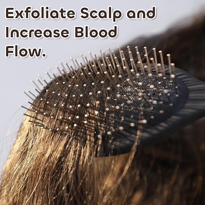 WeiLa Anti-Static Hair Brush Oval, Stainless-Steel Bristles Detangler for Wigs & Hair, ABS Handle (Rose, Regular)