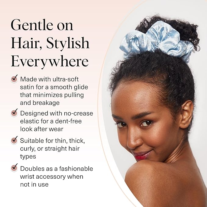 Bridgerton x Kitsch Satin Scrunchies for Women, No Snag, No Tugging, Soft & Comfortable Scrunchies for Girls, Perfect for Day or Night | Ideal Gifts for Women - Toile De Blue