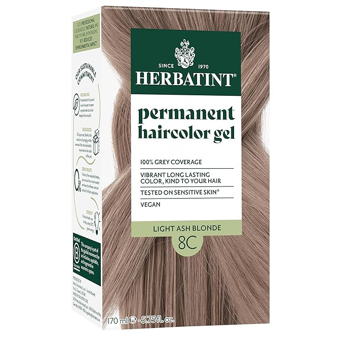 Herbatint Permanent Hair Dye For Women - 8C Light Ash Blonde - For Up To 100% Gray Coverage of Resistant Gray Hair - Ammonia-Free, Alcohol-Free & Vegan - Salon Influenced Hair Color 5.75 fl oz