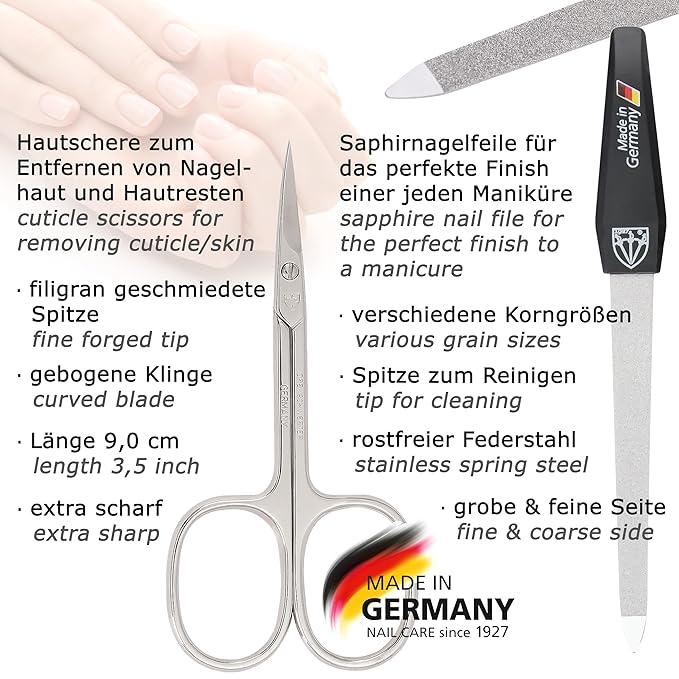 3 Swords Germany - brand quality 6 piece manicure pedicure grooming kit set for nail care with textile case jeans blue Made in Germany