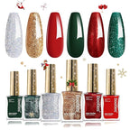 Beetles Christmas Nail Polish, 6 Colors Quick Dry Nail Polish Glossy Glitter 7.5ml /0.25 Fl Oz Red Green Gold Silver for Christmas Nail Art Manicure DIY at Home Gifts for Women