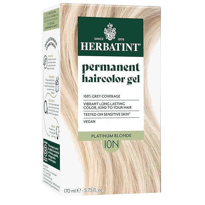 Herbatint Permanent Hair Dye For Women - 10N Platinum Blonde - For Up To 100% Gray Coverage of Resistant Gray Hair - Ammonia-Free, Alcohol-Free & Vegan - Salon Influenced Hair Color 5.75 fl oz
