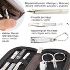 3 Swords Germany - brand quality 5 piece manicure pedicure grooming kit set for professional finger & toe nail care scissors clipper genuine leather brown case in gift box, Made in Germany