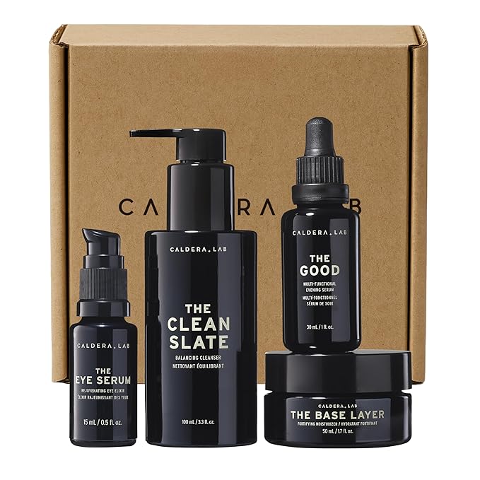 Caldera + Lab Men’s Anti-Aging Skincare Kit – The Regimen Rich + Eye Defense: Cleanser, Moisturizer, Night Serum & Eye Serum for Firmer, Smoother, Hydrated Skin | Clean Ingredients
