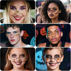 12pcs Halloween Glitter Freckles Face Tattoos Makeup Patches with Pumpkin, Bat, Spider, Witch, Skull, Love Heart, Flowers Design, Face Temporary Tattoos for Adults Kids Rave Accessories