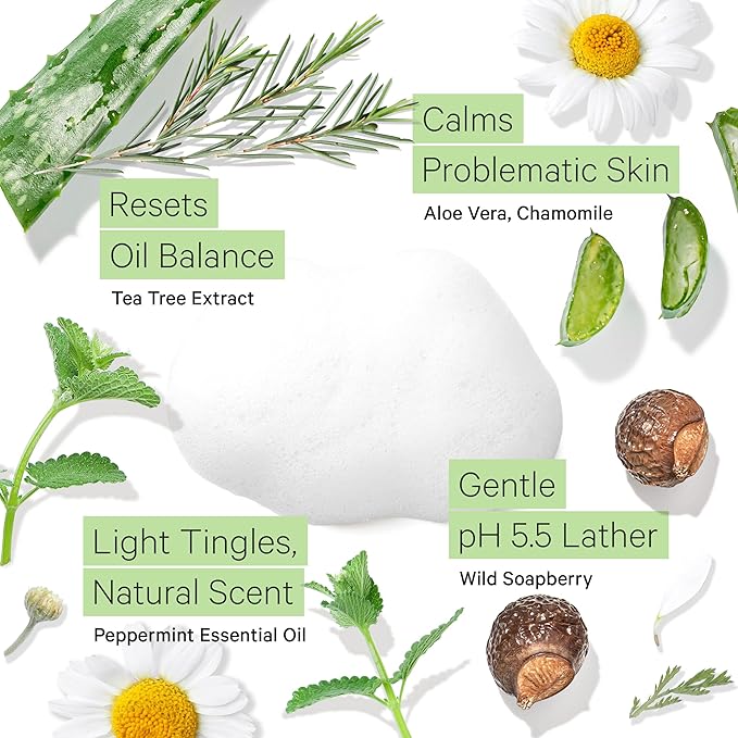 Tree to Tub Sensitive Skin Face Wash for Oily or Combination Skin - Gentle Tea Tree Face Cleanser for Women & Men, Oil Free Daily Foaming Facial Cleanser w/Organic Aloe Vera, All Natural Peppermint