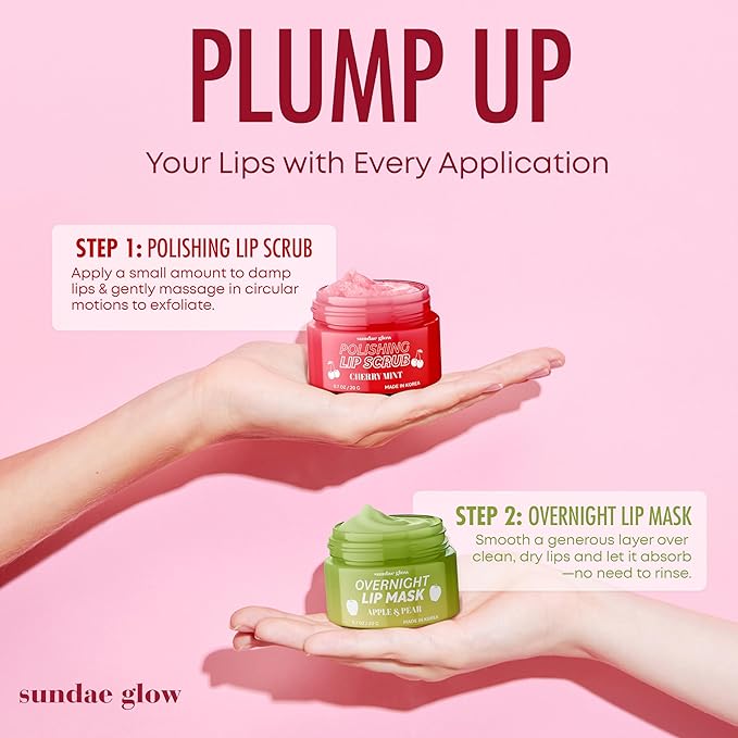 Lip Mask & Scrub – Apple, Pear, Cherry & Mint – Hydrates, Exfoliates, Softens, Repairs Dry & Chapped Lips – Dermatologist Tested, Korean Skin Care – Vegan, Clean Beauty – Duo Pack