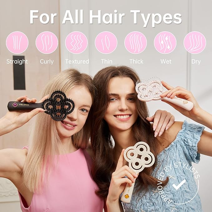 Simetra Detangler Hair Brush for Woman and Men, Holiday Present - Original Detangling Brush for Curly Hair/Wet & Dry Hair, Natural Boar Bristles Hairbrush - Natural Crystal Inlay & 14K Gold Plating