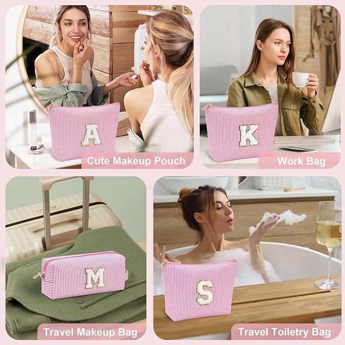YOOLIFE Birthday Gifts for Women Girls - Personalized Initial Cute Pink Makeup Bags Cosmetic Bag Make Up Bag Toiletry Pouch Gift for Women Her Friend Mom Teacher Sister Teenager Female Bridesmaids Z