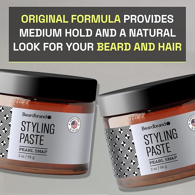 Beardbrand Beard Styling Paste - Medium Hold and Natural Look Hair Paste for Men - Versatile Hair Styling Cream - Teakwood, Rosemary, & Citrus Scent- 56 grams