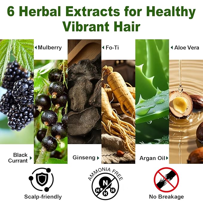 Limer Hair Dye Shampoo Natural Black, 3 in 1 Hair Color for Gray Coverage Men and Women, Herbal Ingredients Natural Shampoo Para Pintar el Cabello, Semi-Permanent Champu Para Canas(15.55fl oz/460ml)