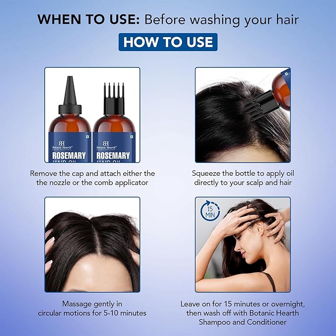 Botanic Hearth Rosemary Oil for Hair Growth | Strengthening Biotin, Jojoba, Castor Hair Growth Oil for frizzy hair | Dry, Damaged Scalp Treatment | Color Safe | All Hair Types | 4 Fl Oz