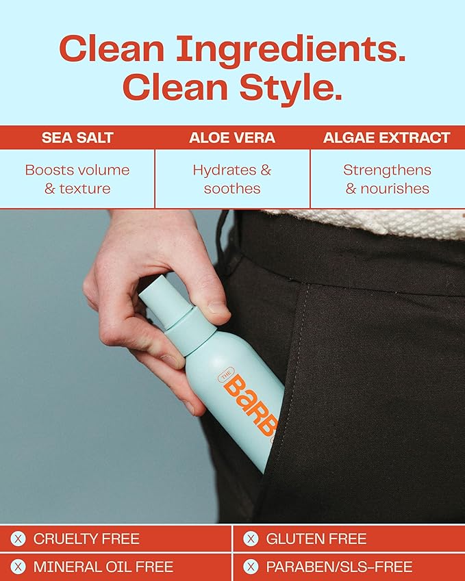 Barb Sea Salt Spray for Hair - Texturizing Beach Wave Spray for Thin and Thick Hair - Soft Matte Finish, Light Hold - Original Scent - 4 oz