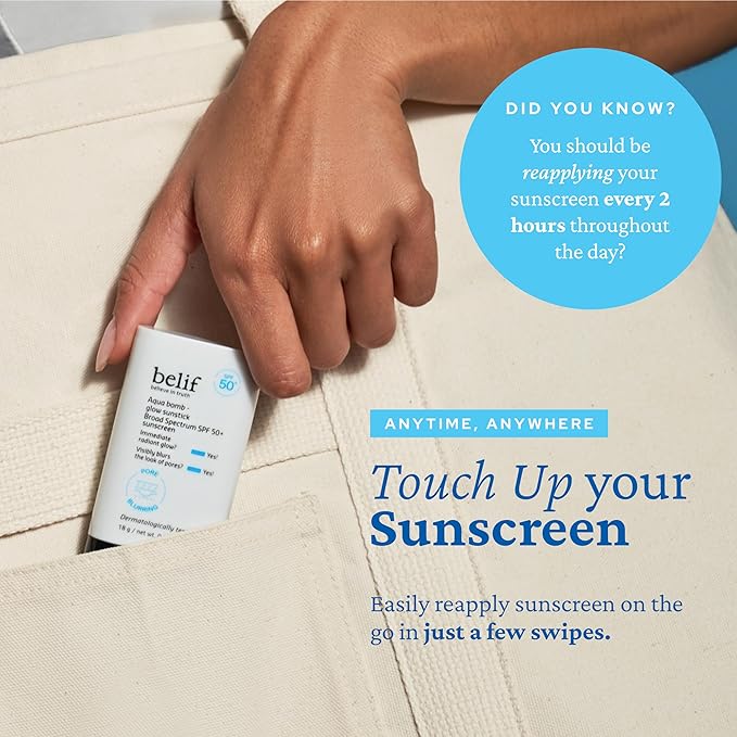 belif Aqua Bomb Niacinamide Sunscreen Stick SPF 50+ PA++++ – Korean Sunstick for Face with Hyaluronic Acid, No White Cast, Lightweight Velvet Finish, Daily UV Protection, Semi-Matte Glow, 0.63 oz