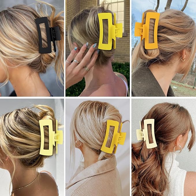 4 Inch Big Hair Claw Clips 6 Pcs Large Claw for Thick Hair Square Hair Clips for Women Rectangle Hair Clips Nonslip Acrylic Banana Jaw Clips Hair Accessories for Girls (Yellow)