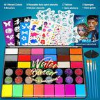 Professional Face Painting Kit – 42 Color Water-Activated Face Paint Makeup Palette with Stencils, Gems & Brushes – Non-Toxic Body Paint for Parties, Festivals, School Events & Carnival