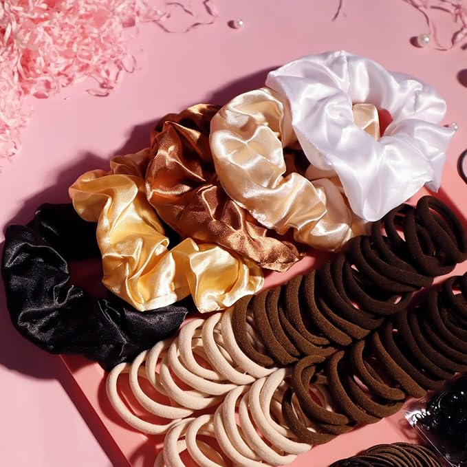 YANRONG 1159PCS Hair Accessories for Woman Set Seamless Ponytail Holders Variety Hair Scrunchies Hair Bands Scrunchy Hair Ties For Thick and Curly (Brown)