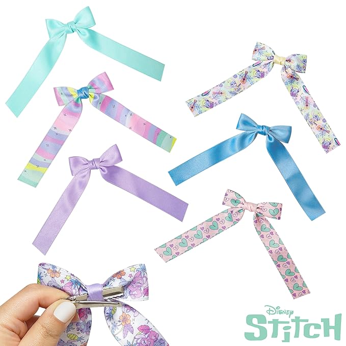 LUV HER Disney Lilo & Stitch Printed Long Tail Hair Bow Set for Girls - Printed Bows with Alligator Clips - Cute Hair Accessories for Kids Ages 3+