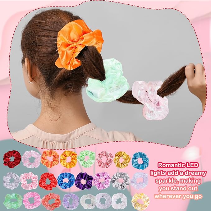 48 Pcs Light up Scrunchies Luminous Hair Scrunchies Neon Colorful Hair Tie for Women Girls Glow in the Dark Christmas Carnival Party Supply