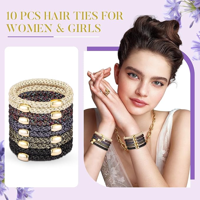 Hair Ties No Damage - 10PCS Ponytail Holders - Elastic Hair Ties for Thick Hair - Braided Hair Bands for Women Girls's Hair - Bright Star