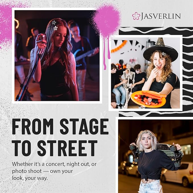 36 Pcs Black Star Snap Hair Clips, Y2k Cute Barrettes for Women Girls Thin Thick Hair, Goth Rave Accessories Non Slip Metal Styling Clip for Concert 3/4 cm Sizes