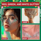 Christmas Body Glitter Stick, Waterproof Halloween Face Glitter Gel, Chunky Glitter Face Paint, Green Red White Sequin Hair Glitter Makeup for Women and Kid (Green Red White)