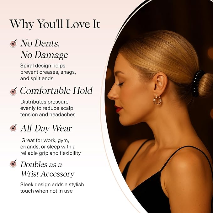 Kitsch Spiral Hair Ties for Women - Creaseless and Dent-free Coil Hair Ties | No Damage, Phone Cord Coils | Made of Flexible and Durable Plastic | Ideal for Daily Use - 8pcs Basics