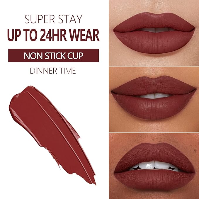 MAKI YIKA 2Pcs Matte Liquid Lipstick Set Dark Red Nude Lipstick Long Lasting Smudgeproof Transfer Proof Lip Makeup, DarkRed/Nude