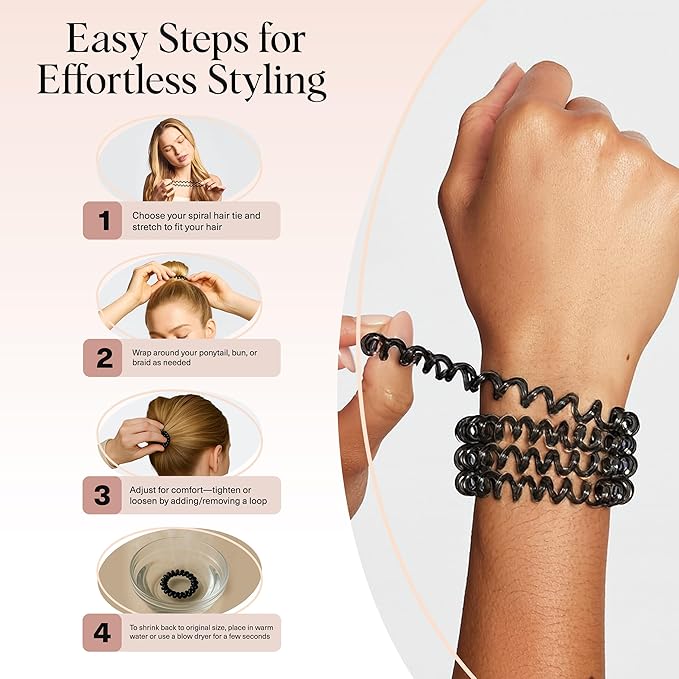 Kitsch Spiral Hair Ties for Women - Creaseless and Dent-free Coil Hair Ties | No Damage, Phone Cord Coils | Made of Flexible and Durable Plastic | Ideal for Daily Use - 8pcs Basics