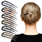 French Hair Pins for Women-6PCS Tortoiseshell U Shaped Clips for Buns, Prestige& Elegant,Internal Teeth Fork Hairpins Styling for Thick Twist Hair