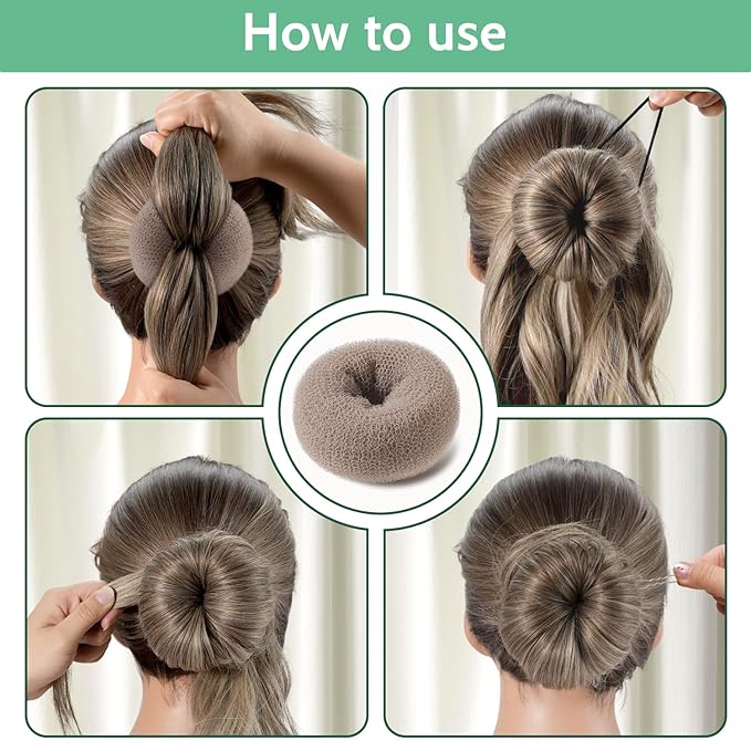 TsMADDTs Hair Bun Set, 4PCS Tan Brown Hair Donut Bun Maker with 20PCS U Shaped Bobby Pins for Dance
