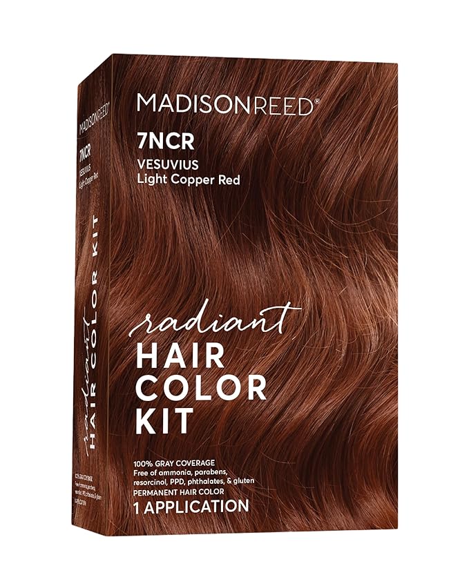 Madison Reed Radiant Hair Color Kit - 7NCR Light Copper Red (Vesuvius Red), Dimensional Gray Hair Blending Permanent Hair Dye, PPD-Free & Ammonia-Free, 1 Pack