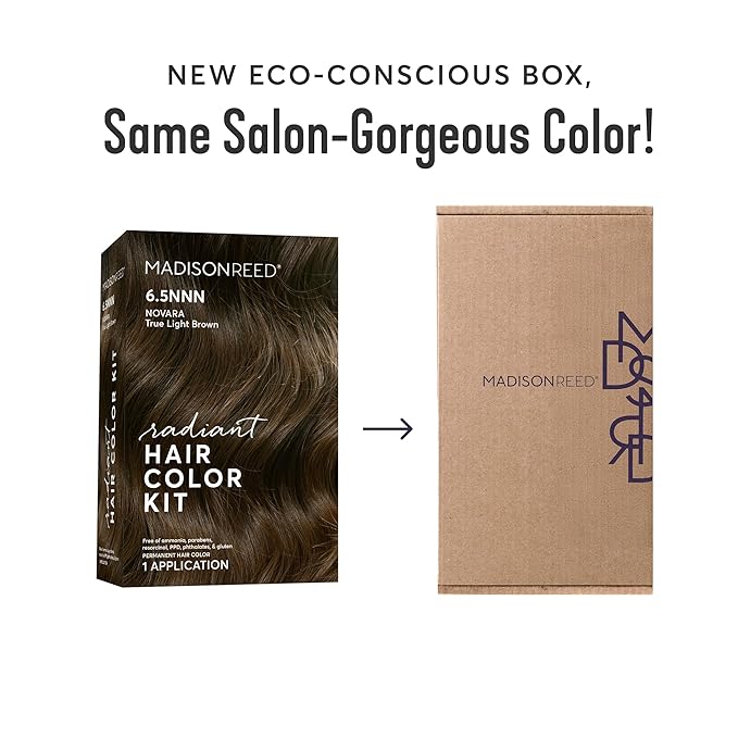 Madison Reed Radiant Hair Color Kit - 6.5NNN Medium Brown with Warm Golden Undertones (Novara Light Brown), 100% Gray Hair Coverage | PPD-Free & Ammonia-Free, 2 Pack