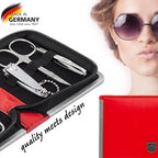 3 Swords Germany - brand quality 6 piece manicure pedicure kit set for professional finger & toe nail care with synthetic leather case - Made in Germany - red