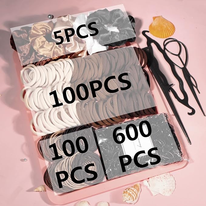 YANRONG Brown Hair Ties For Women Girls,Elastic Ponytail Holders Rubber Band For Thick Hair & Thin Hair Fashion Hair Accessories Set（809PCS）