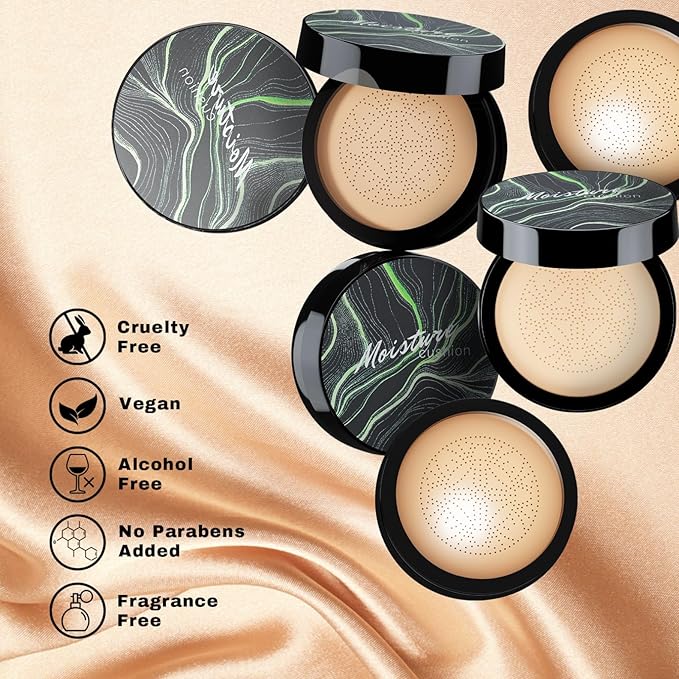 Mushroom Head Air Cushion CC Cream Christmas Gifts for Women, 1 Full-Size Makeup Foundation with 2 Refills & 1 Special Mushroom Head Puff, Upgraded Ingredients Long-lasting (Medium, 0.71 Fl Oz*3)