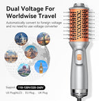 Double Voltage Mini Hair Dryer Brush,Traval Hair Brush 100-240V,3 Heat & 2 Speed Settings Oval Barrel Thermal Brush,Blow Dryer Brush for Dry,Straightening,Voluming