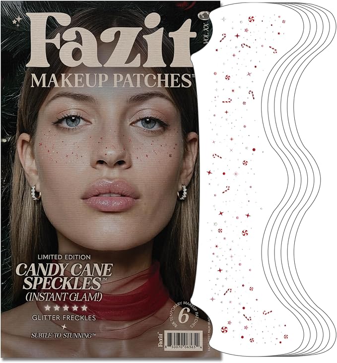 Fazit Makeup Patches - Candy Cane Speckles - Glow Up Make-Up Patches - Cute Glitter Makeup Accessories for Women - Cosmetic Glitter for Face