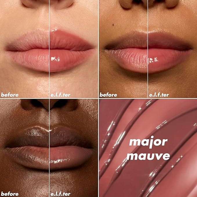 e.l.f. Glow Reviver Plumping Lip Oil, Tinted Lip Plumper For A High-Shine, Plump Finish, Infused With Jojoba Oil, Vegan & Cruelty-Free, Major Mauve