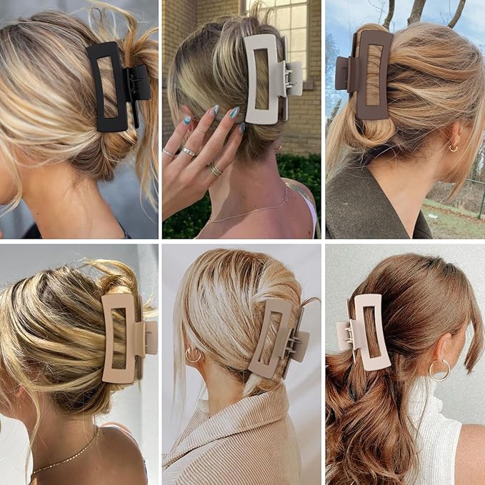 4 Inch Big Hair Claw Clips 6 Pcs Large Claw for Thick Hair Square Hair Clips for Women Rectangle Hair Clips Nonslip Acrylic Banana Jaw Clips Hair Accessories for Girls (Regular)