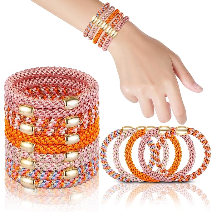 Hair Ties No Damage - 10PCS Ponytail Holders - Elastic Hair Ties for Thick Hair - Braided Hair Bands for Women Girls's Hair - Persimmon Orange