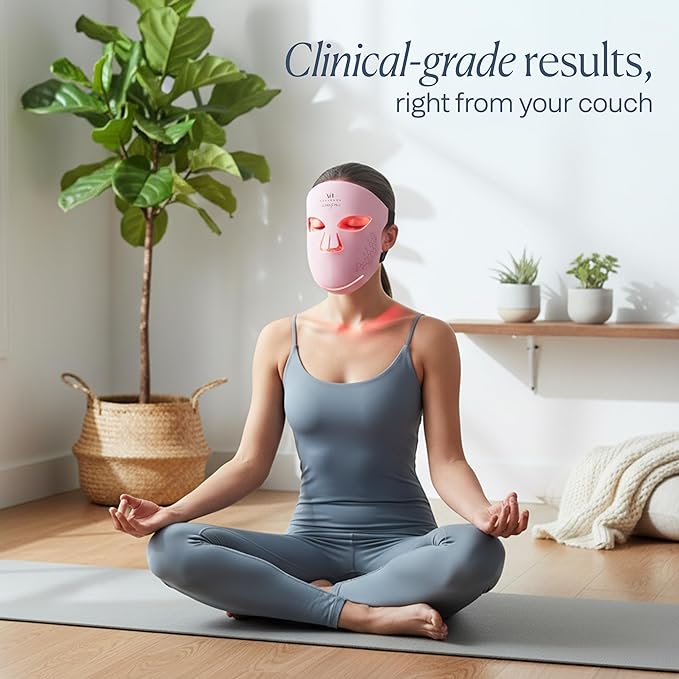 VogueNow LED Light Therapy Mask With Chin & Lip Coverage - FDA-Cleared Device for Wrinkles & Acne - Red Blue Near Infrared Light Therapy for Face - Anniversary Christmas Gifts for Women Mom Wife
